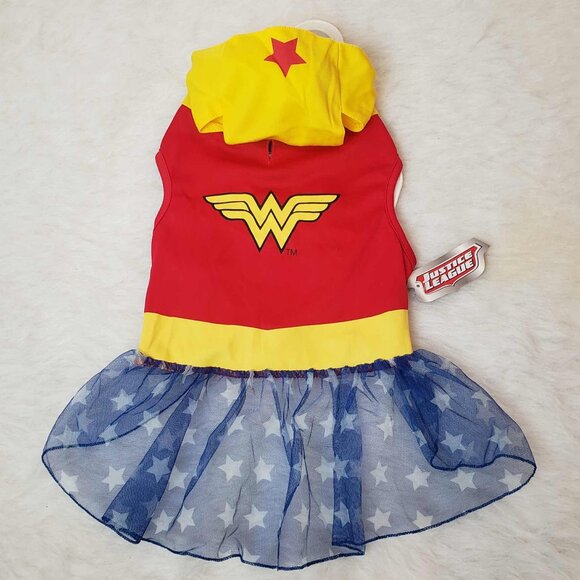 Justice Leage DC Large 🔴 WONDER WOMAN 🔴 Pet Dog Hooded Dress Halloween Costume - Picture 1 of 15